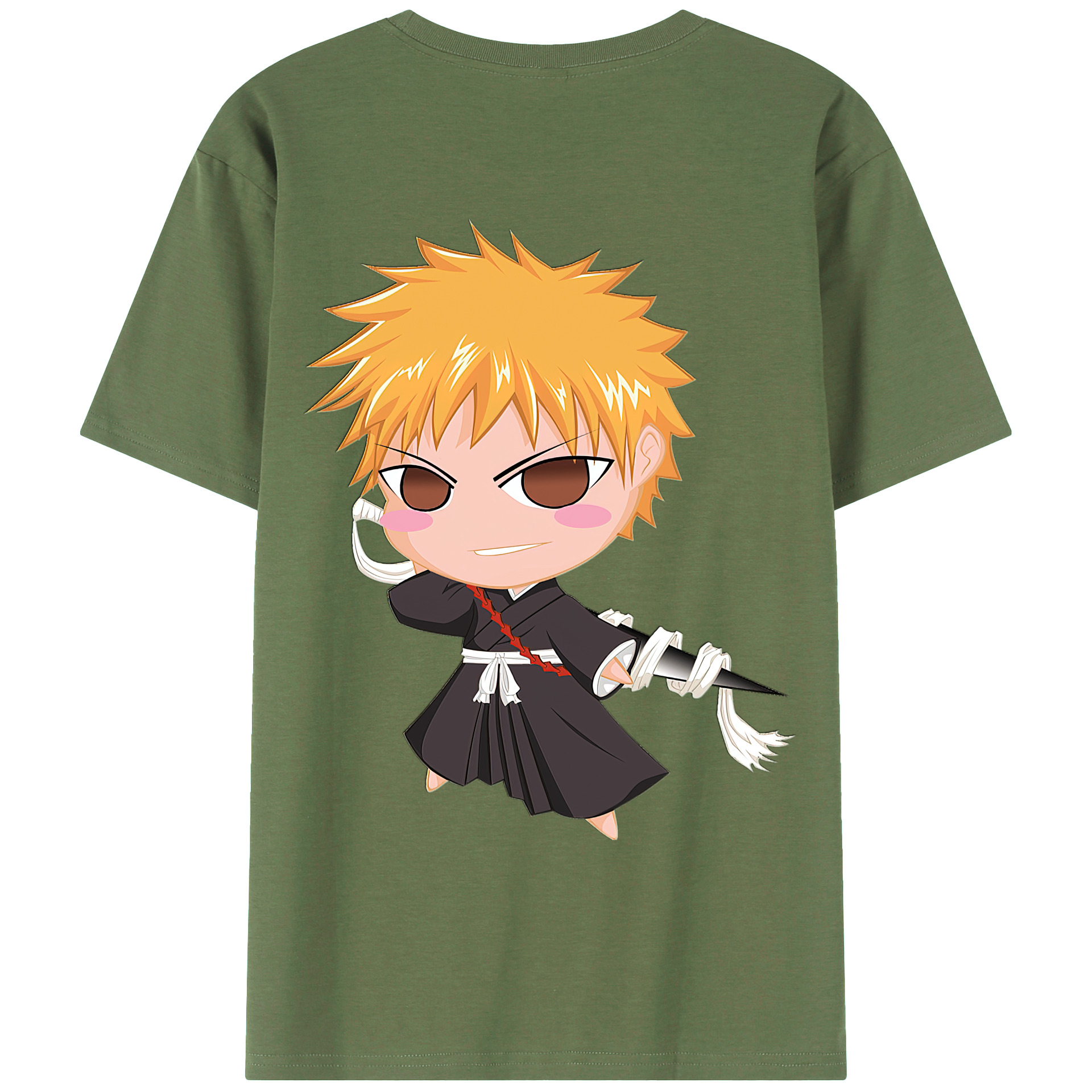 （画像用） ブリーチ 黒崎一護（くろさき いちご）BLEACH Kurosaki Ichigo 綿100％ メンズ半袖Tシャツ（バックプリント） 通気性